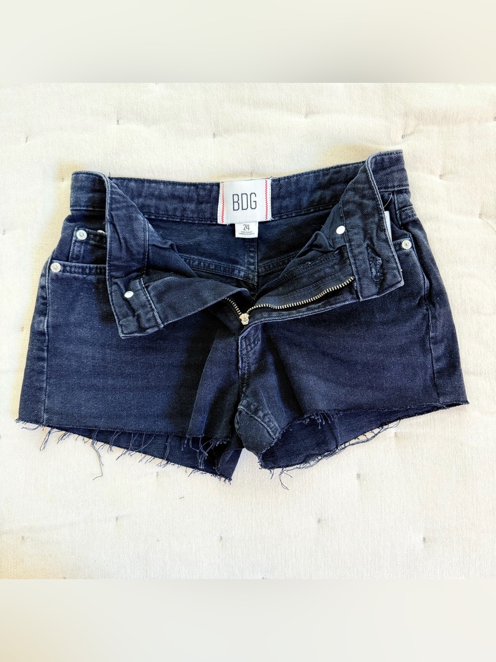 BDG Black Cutoff Denim Shorties with Frayed Hem